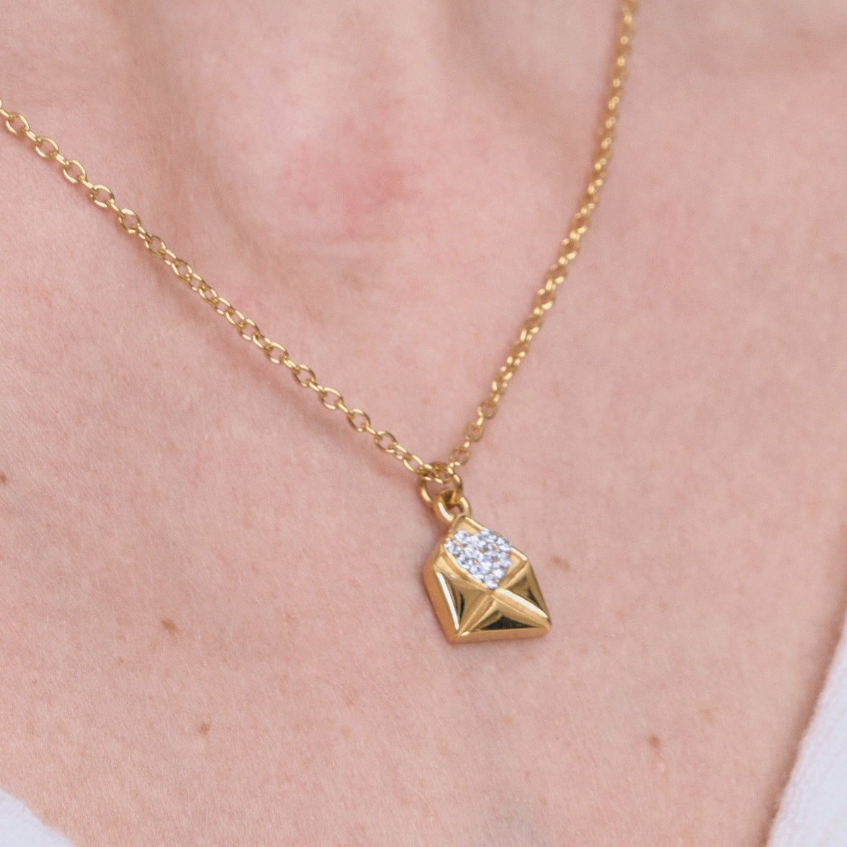 Dainty Gold - Plated Envelope Necklace with Crystal Accent - Delicate Chain Jewelry