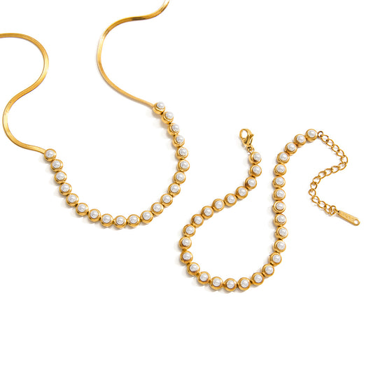 Gold-Tone Pearl & Cubic Zirconia Tennis Choker Necklace