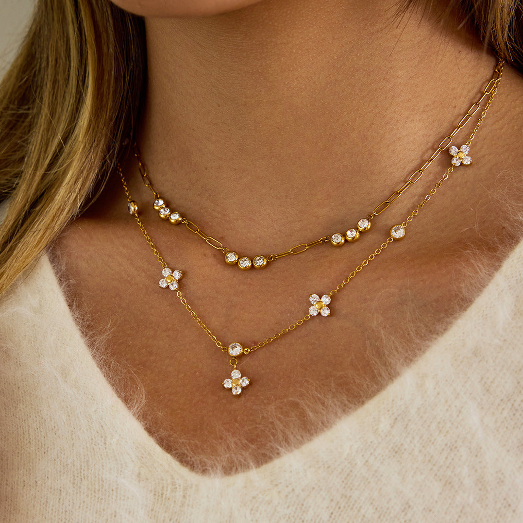 Delicate Flower - Shaped Diamond Necklace for Women