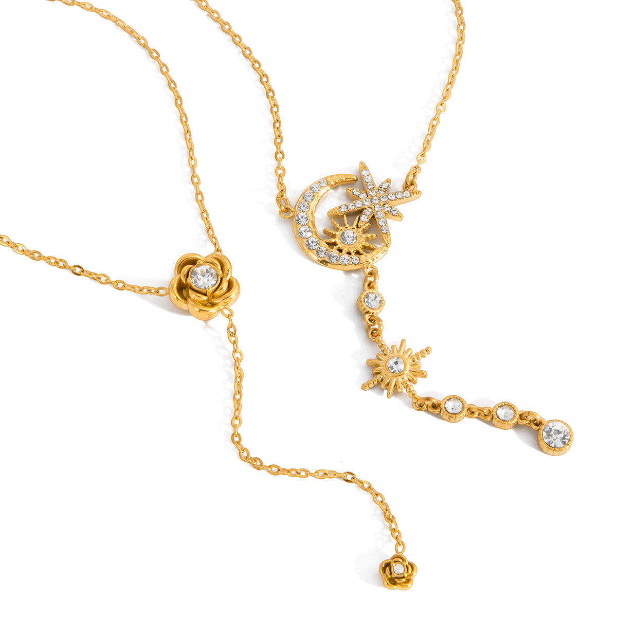 Layered Celestial Necklace Set - Gold - Diamond - Accent