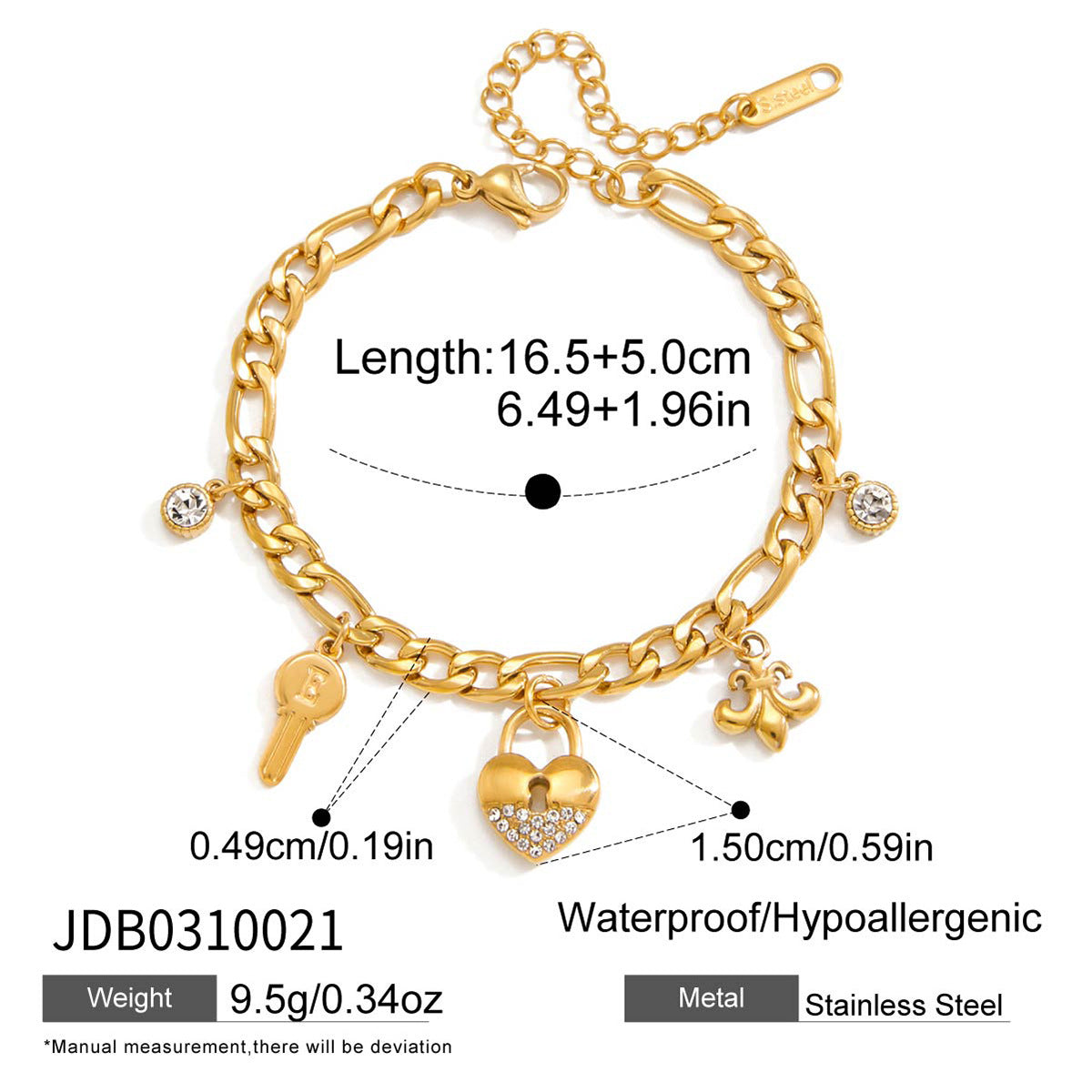 Layered Charm Bracelet– Hearts, Keys & Stars – Romantic Gift for Women