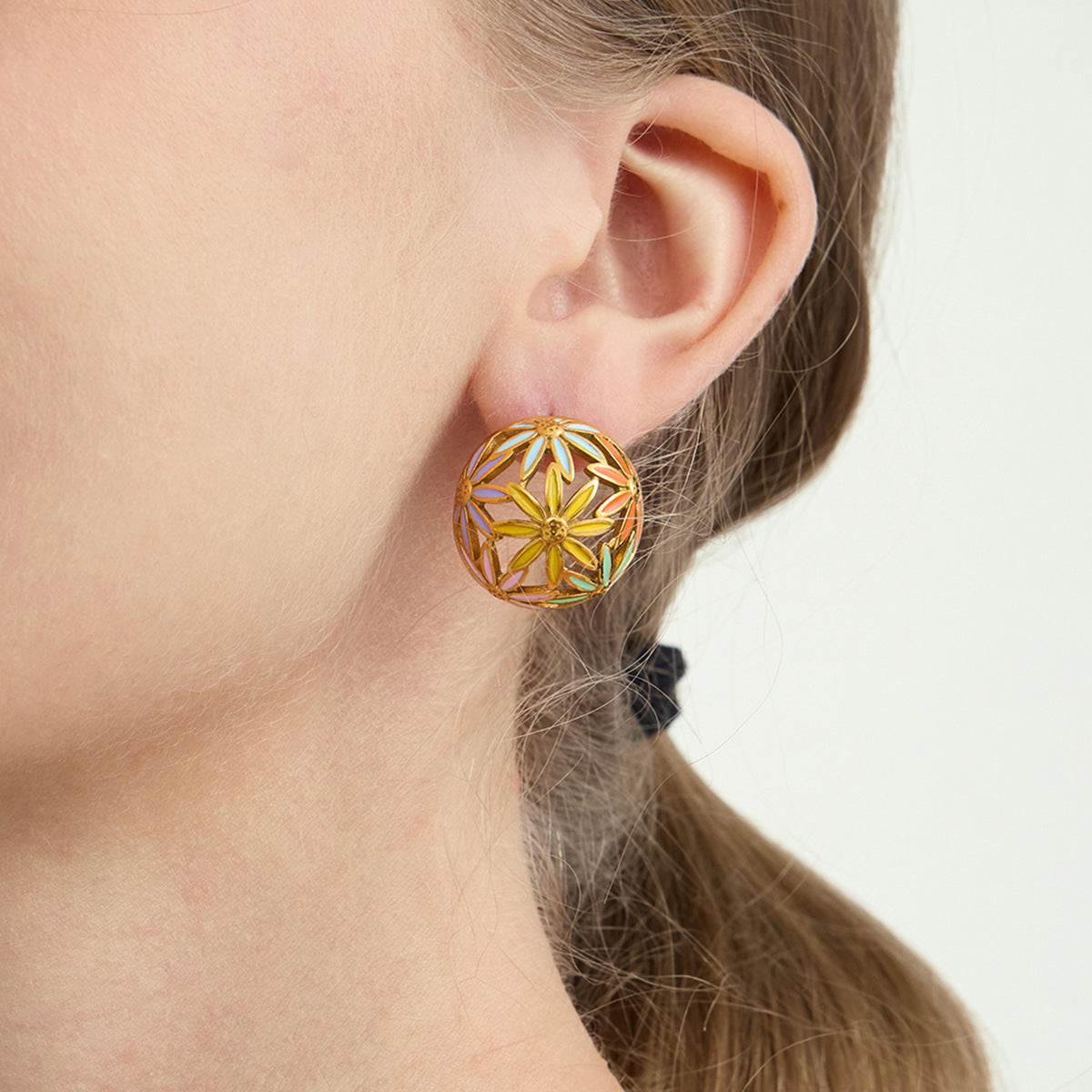 Hollow Floral Sphere Stainless Steel Earrings