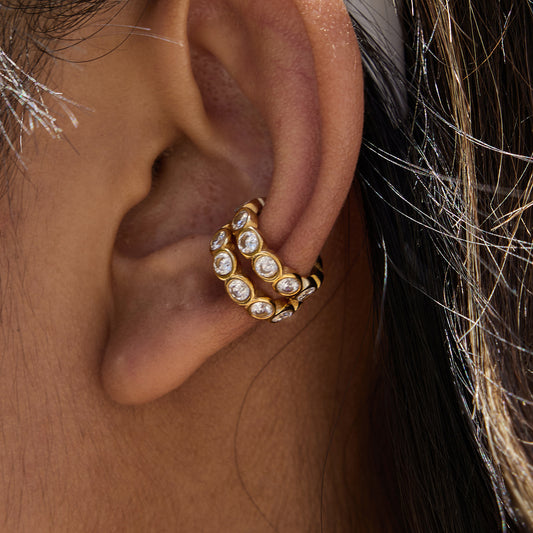 Golden - tone CZ Huggie Earrings