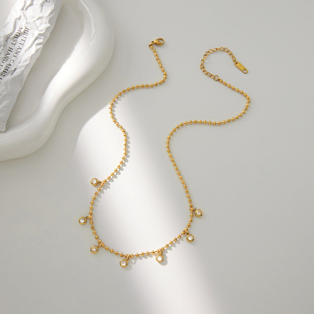 Dainty Gold - Filled Choker Necklace with Sparkling Cubic Zirconia Pendants