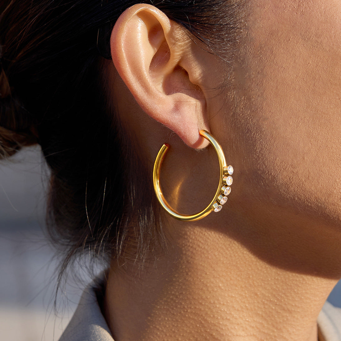 Stainless Steel Zirconia C-Hoop Earrings