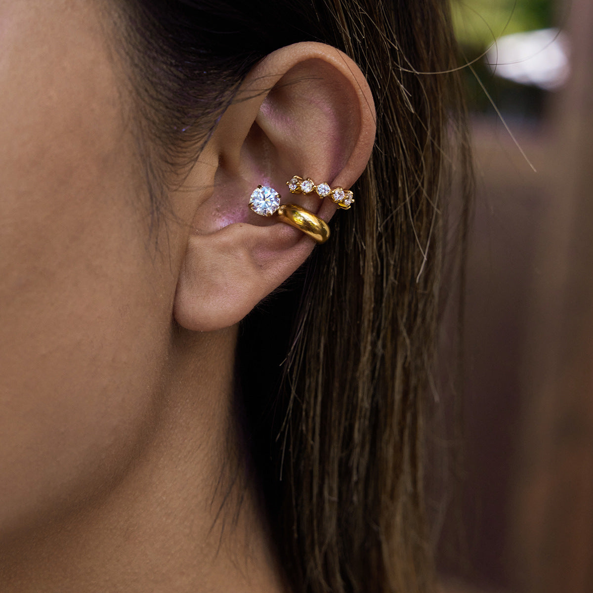 Gold - Plated Hoop Earrings with Dazzling Cubic Zirconia