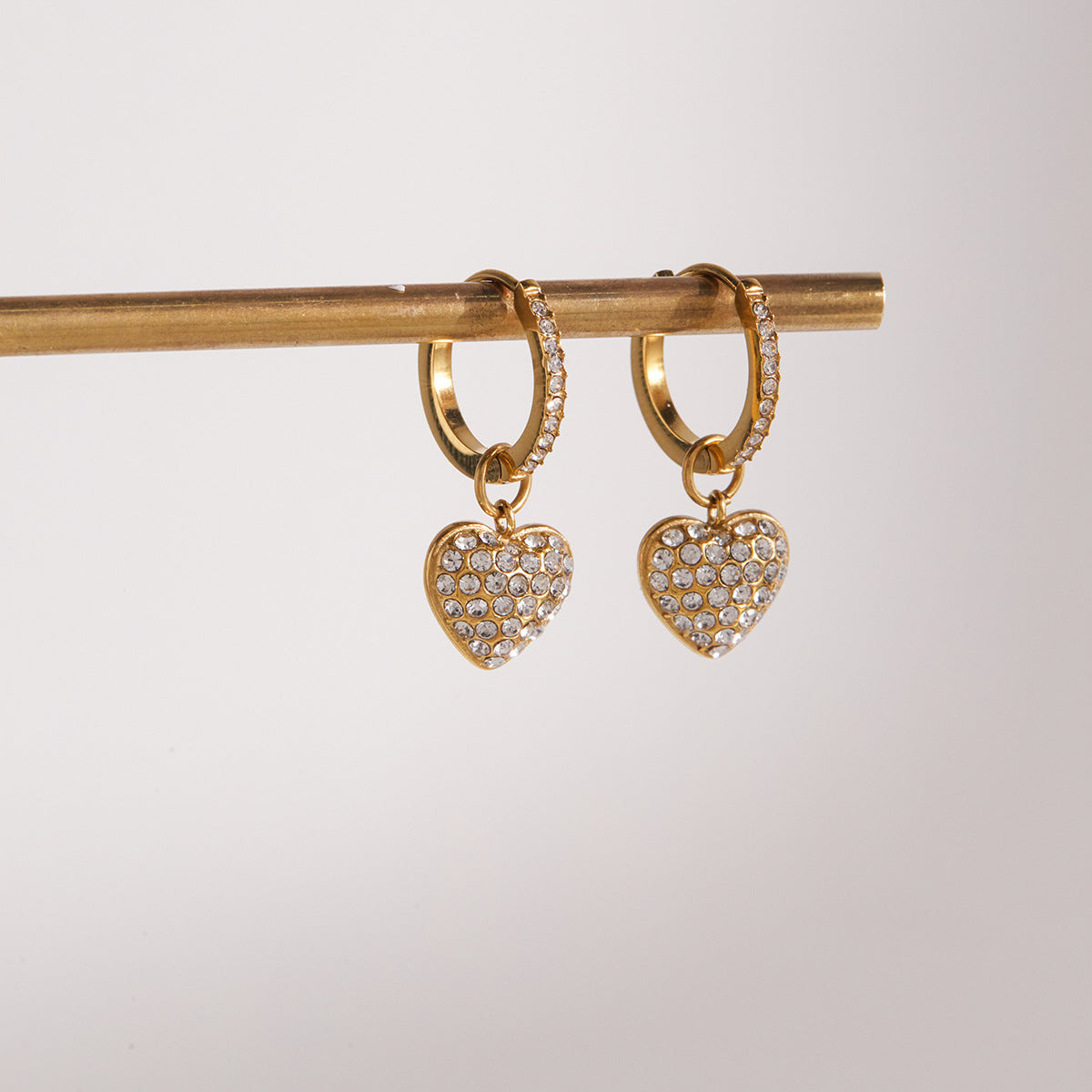 Stainless s Seel Heart-shaped Stud Earring with Cubic Zirconia
