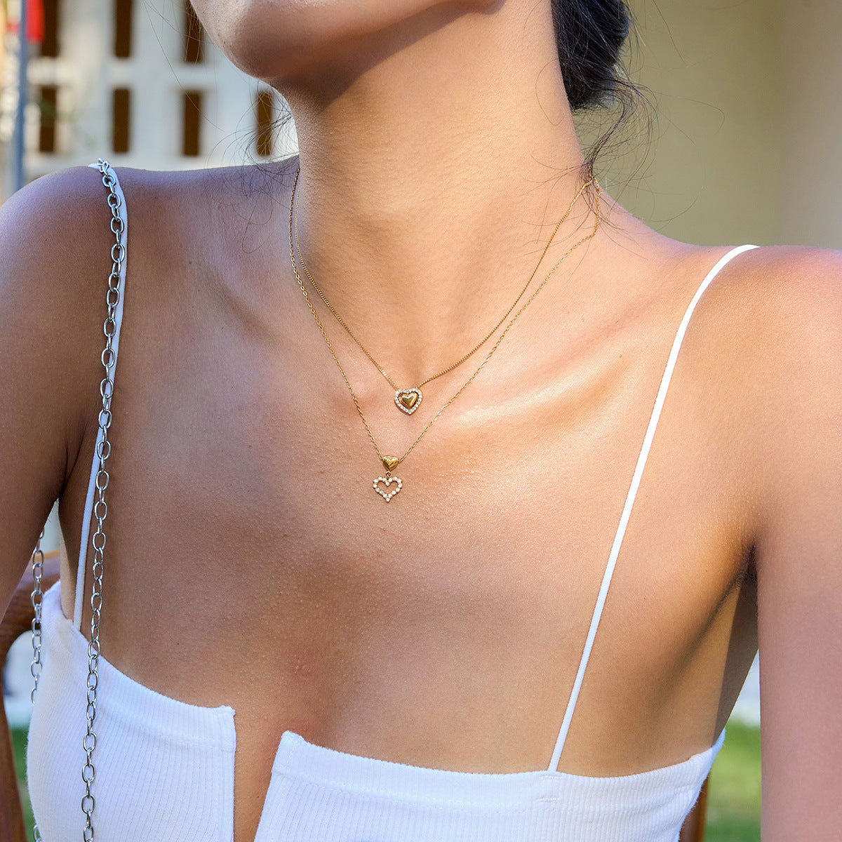 Layered Heart - Shaped Necklaces with Cubic Zirconia