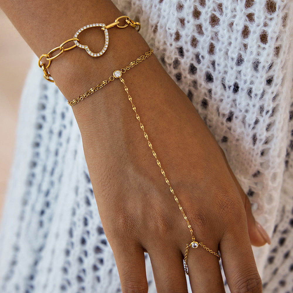 Gold Chunky Chain Bracelet with Heart Charm & Matching Ring