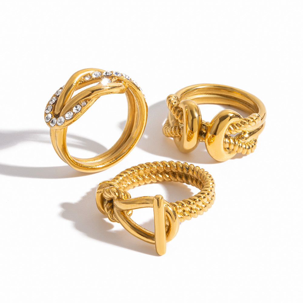 Statement Ring Set – Sculptural Knot, Abstract Figure & Twisted Band for Women