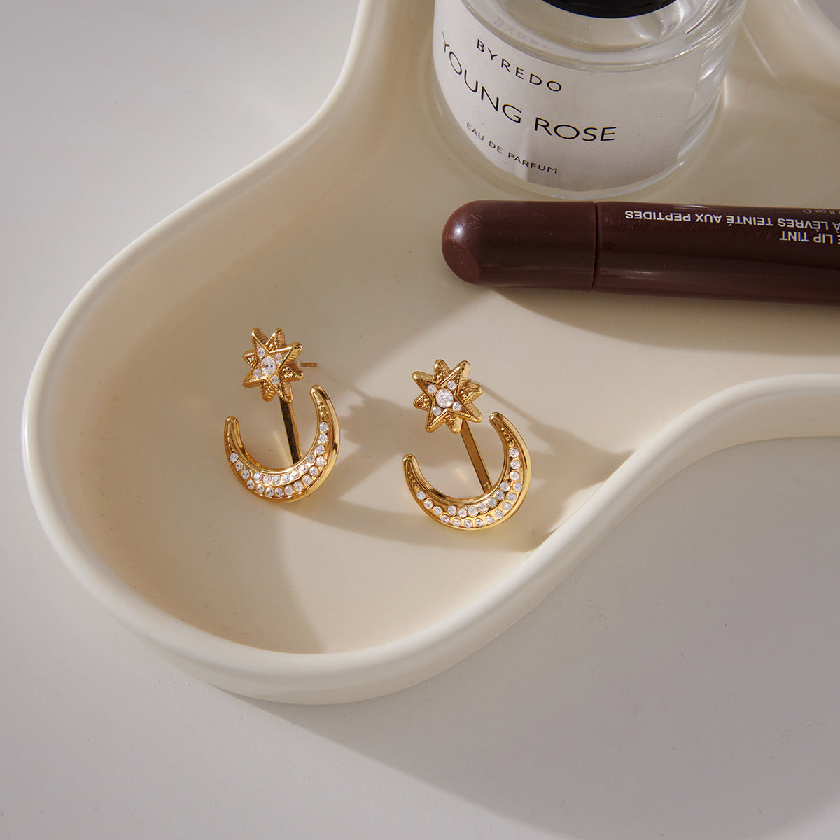 Star & Moon Stainless Steel Zircon Earrings