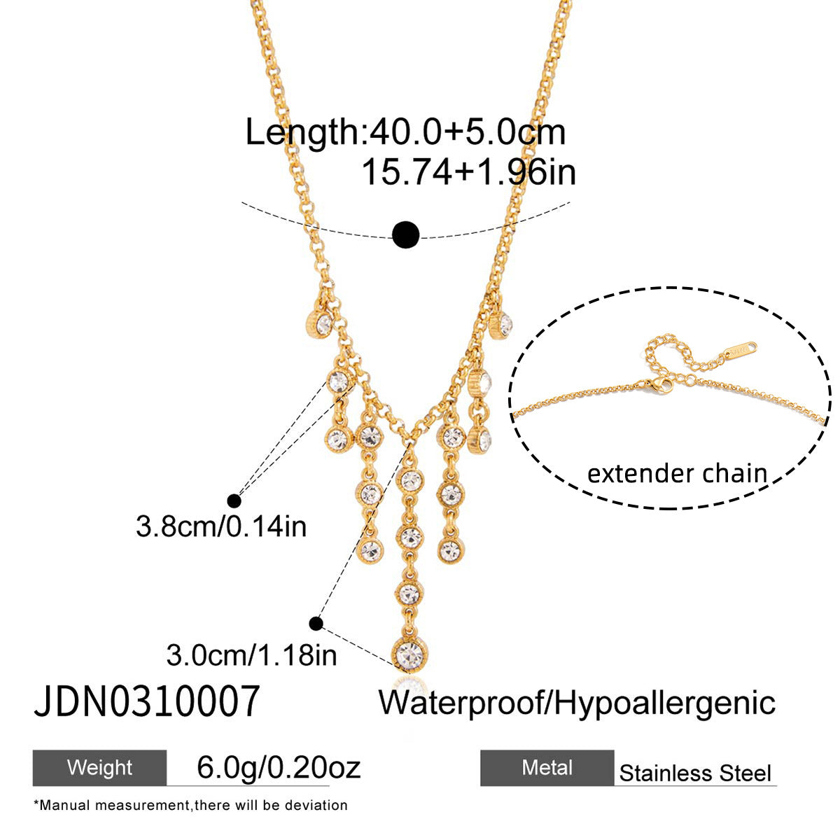 Layered Choker Necklace with Cubic Zirconia - Dangling Chain Jewelry for Women