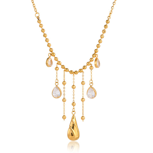Dainty Gold Plated Y Necklace with CZ Teardrop Pendant | Elegant Lariat Necklace for Women