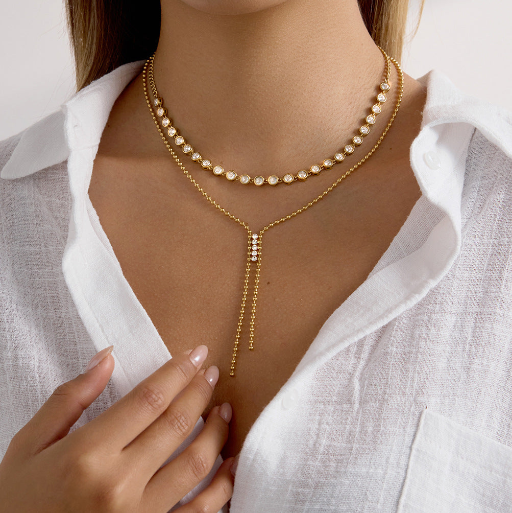 Gold - Plated Elegant Y - Necklace with Sparkling Stones