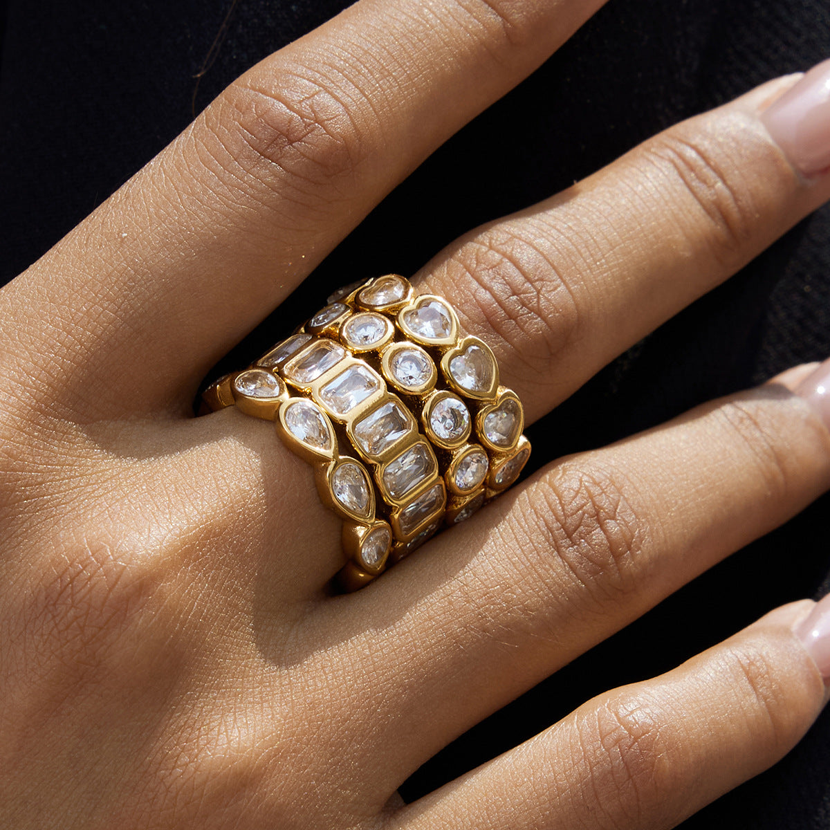 18K Gold Plated Eternity Ring – Rectangular Cut Cubic Zirconia Wedding Band for Women