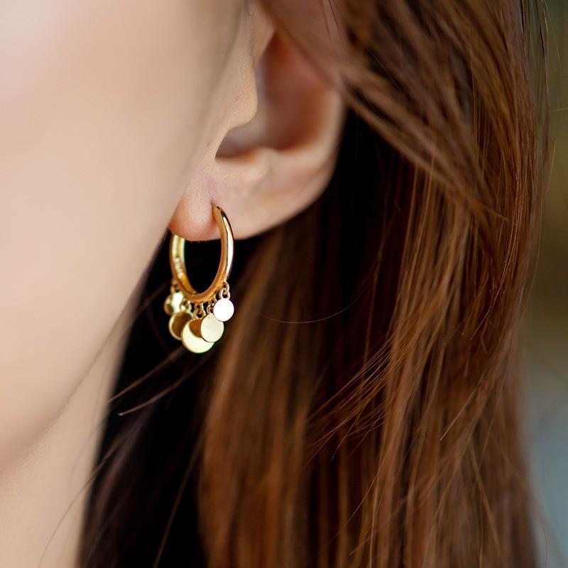 Dangling Disc Hoop Earrings - Gold-Tone Fashion Jewelry