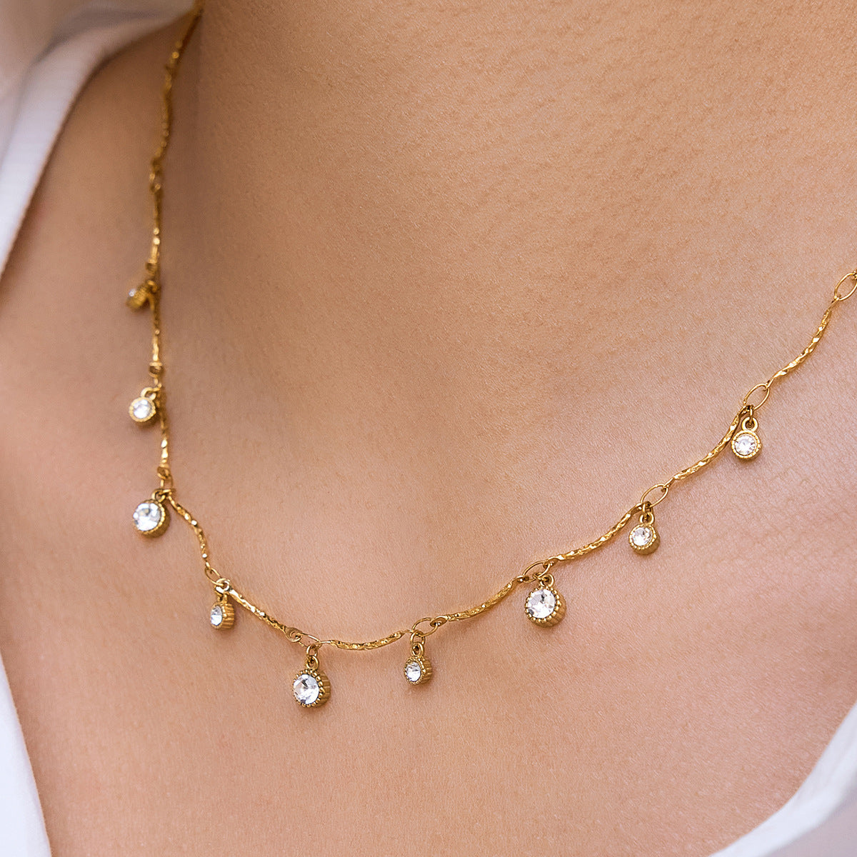 Multi - Layered Gold - Tone Necklace with CZ Pendants and Heart - Shaped Charm
