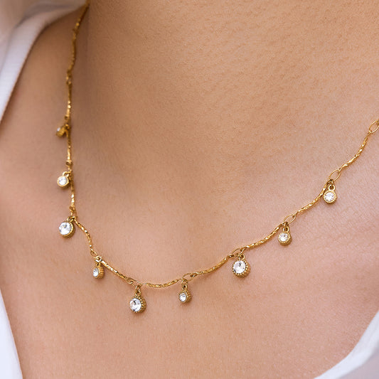 18K Gold Plated CZ Drop Necklace – Elegant Minimalist Sparkle Jewelry for Women