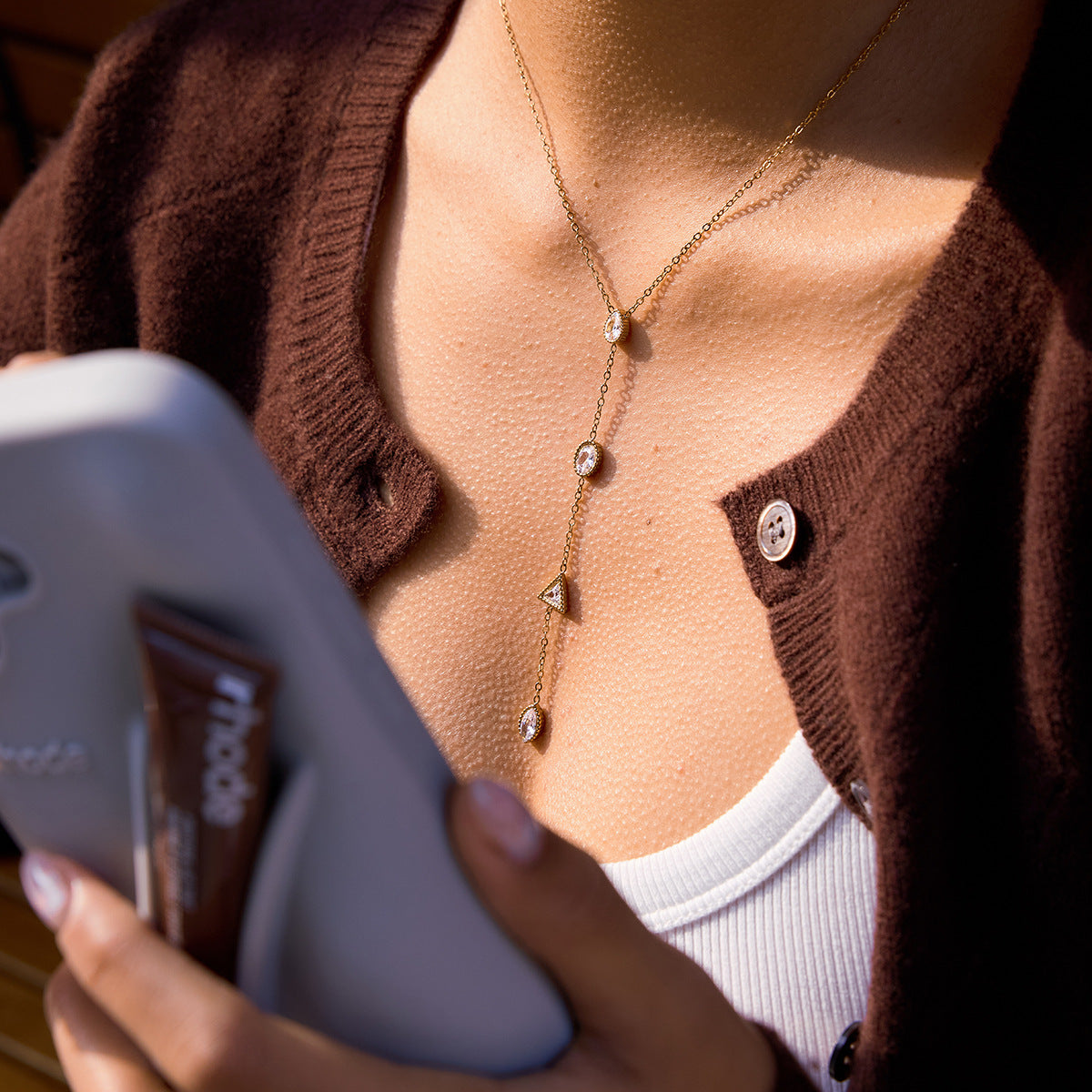 Layered Gold - Tone Necklace with Crystal Accents