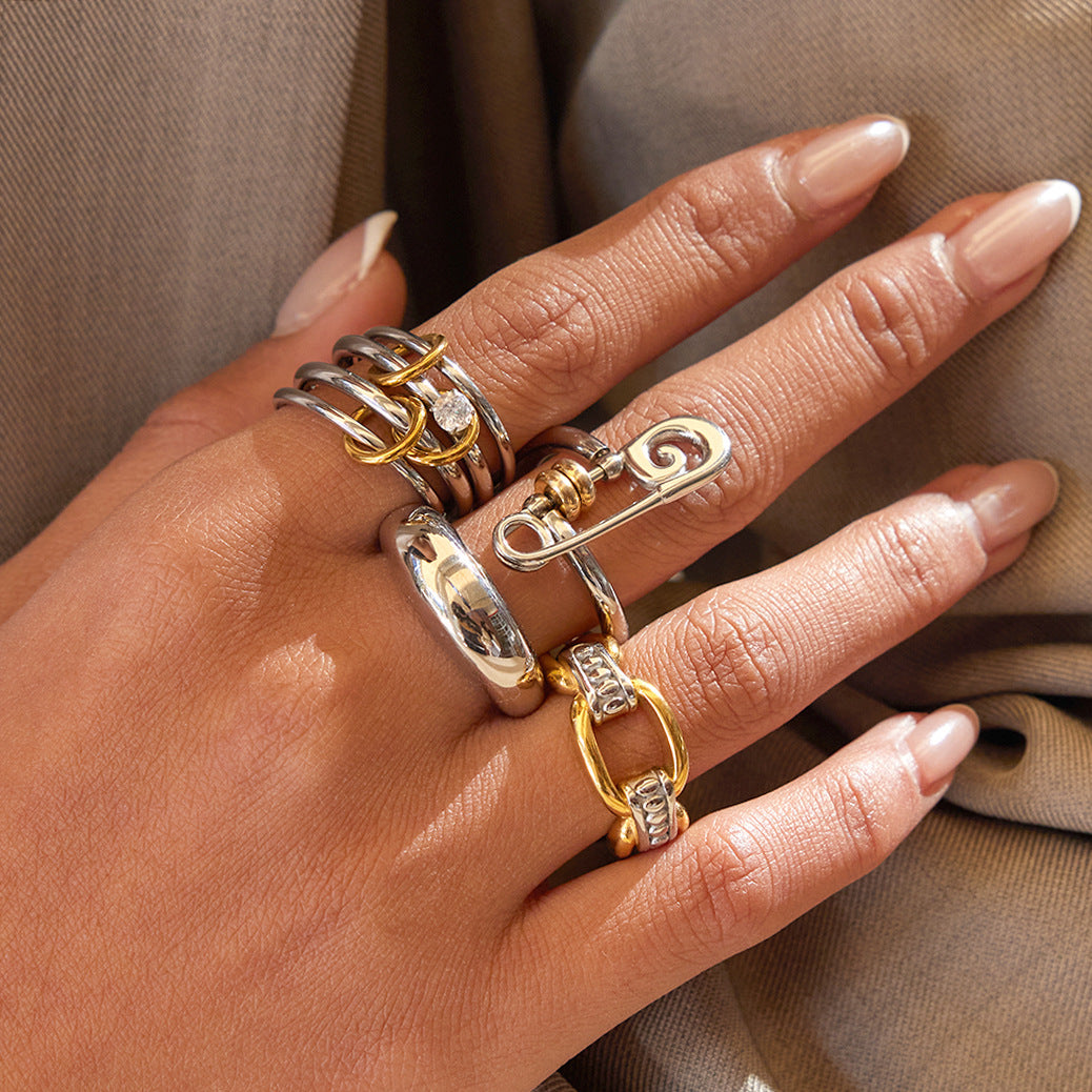 Mixed Metal Layered Ring Set – Industrial Chic Statement Rings for Women
