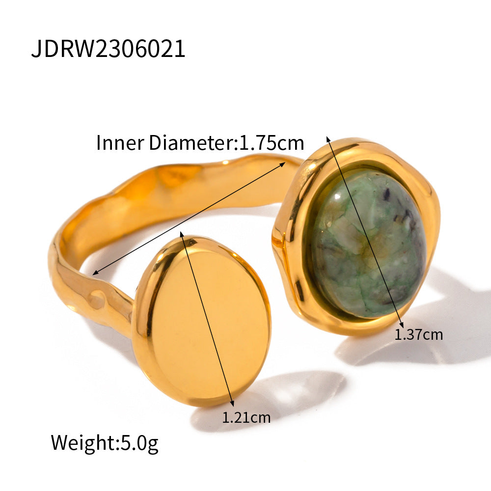 Vintage Two-Stone Ring – Rectangle Cut Crystal & Oval Milky Gemstone, Adjustable Open Band Boho Statement Ring for Women