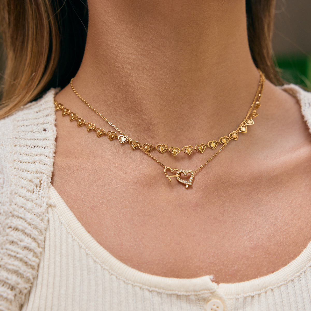 Dazzling Gold - Plated Chain - Link Necklace with Crystals