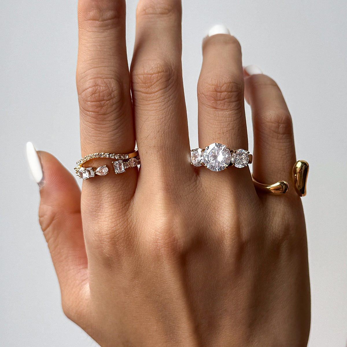 Diamond Stackable Rings – Three-Stone, Eternity & Open Ring Set for Women