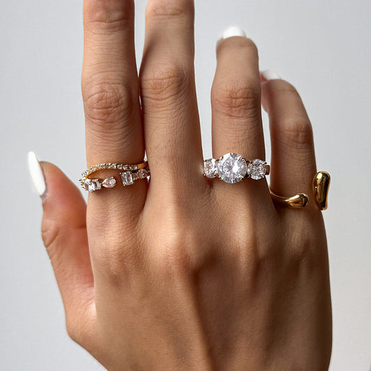 Diamond Stackable Rings – Three-Stone, Eternity & Open Ring Set for Women