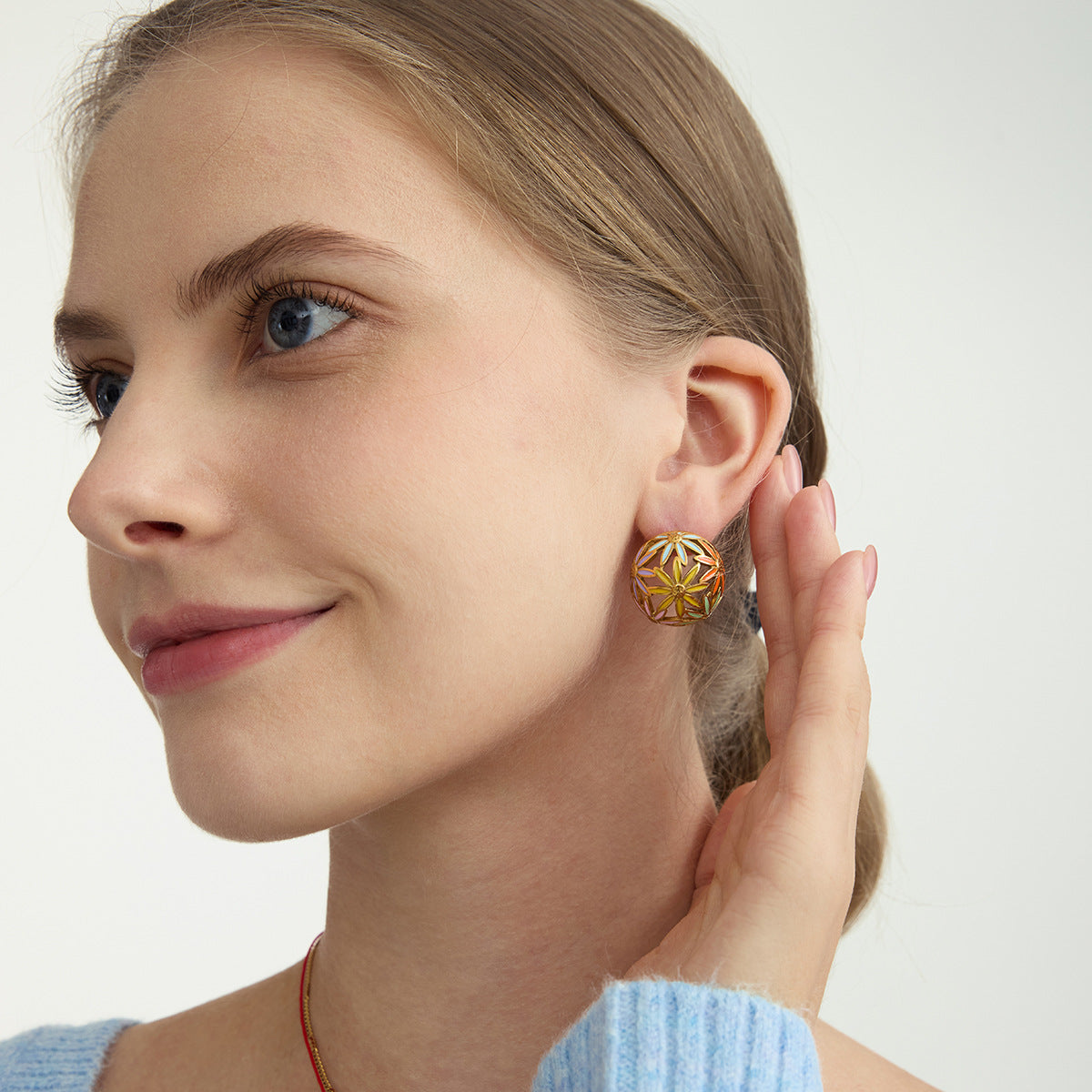 Hollow Floral Sphere Stainless Steel Earrings