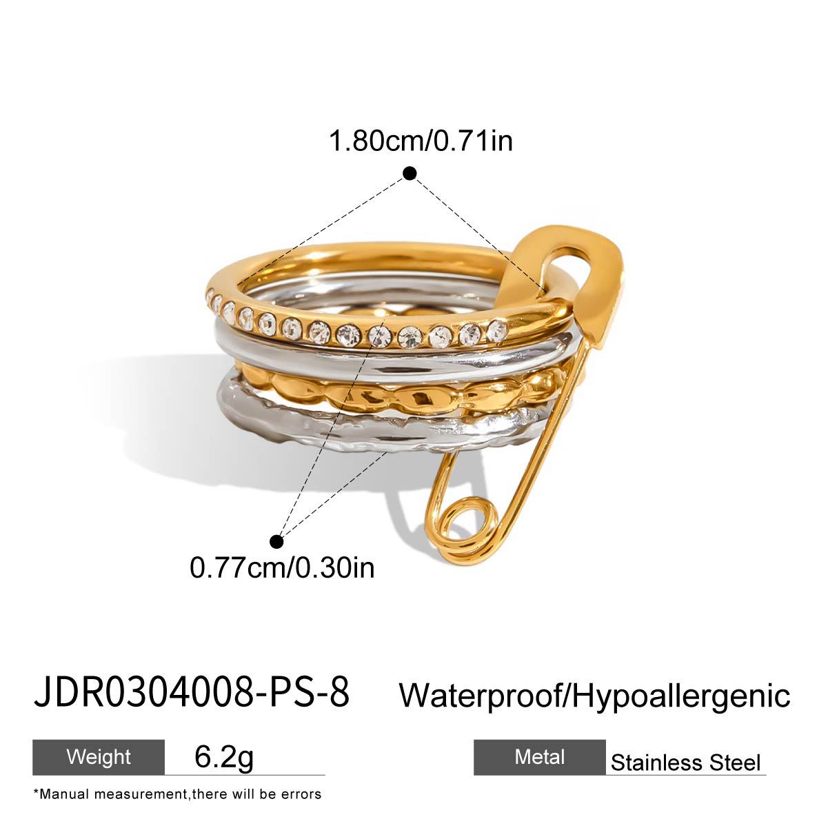 Safety Pin Stackable Rings – Gold, Silver & Rose Gold Tone Metal Rings for Women