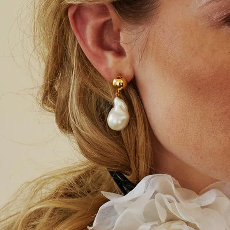 Stainless Steel Pearl Stud Earrings