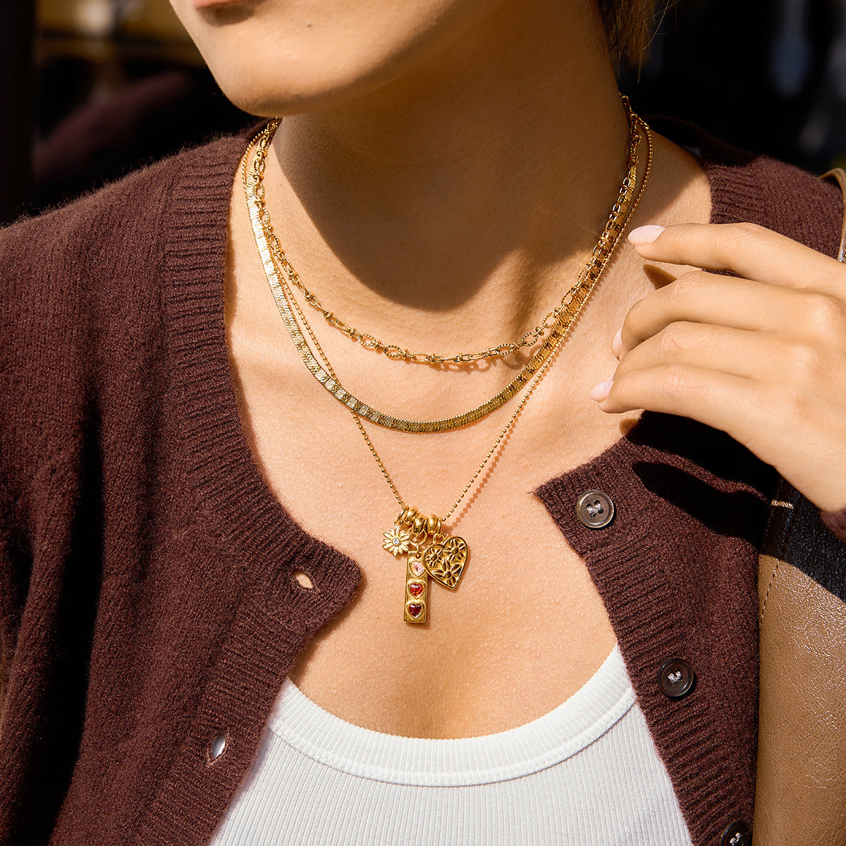 Gold - Plated Multicharm Necklace with Heart and Butterfly Charms