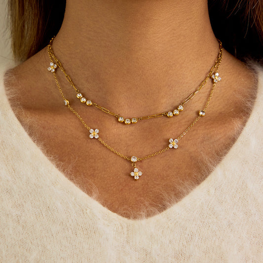 Delicate Flower - Shaped Diamond Necklace for Women