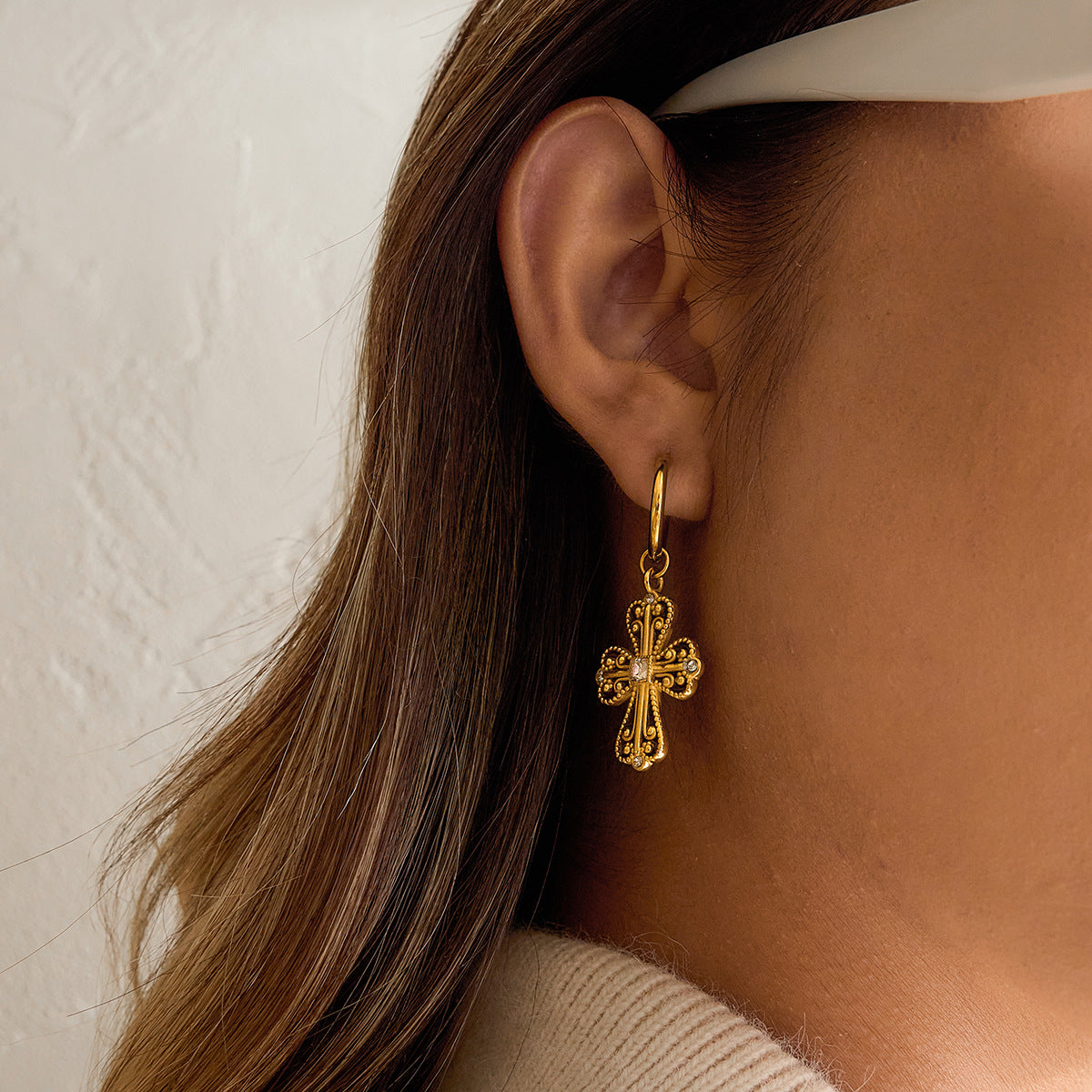 Vintage-style Stainless Steel Cross Earrings
