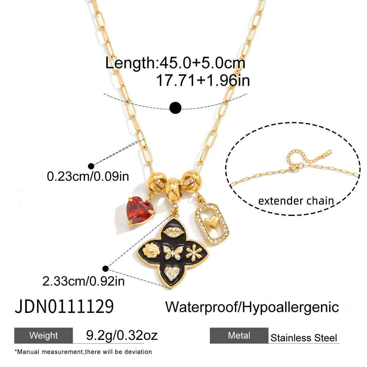 Gold - Plated Multicharm Necklace with Heart and Butterfly Charms