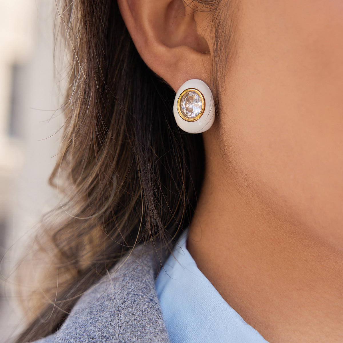 Stainless Steel Drip-Style Zircon Teardrop Earrings