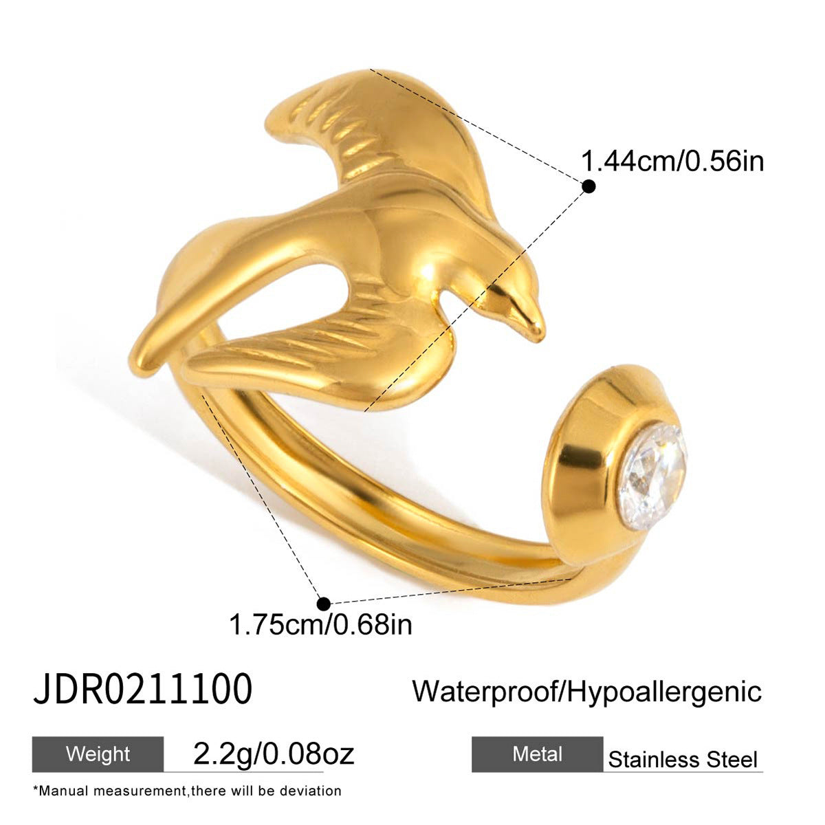 Gold Flying Bird Ring – Open Band Statement Ring for Women