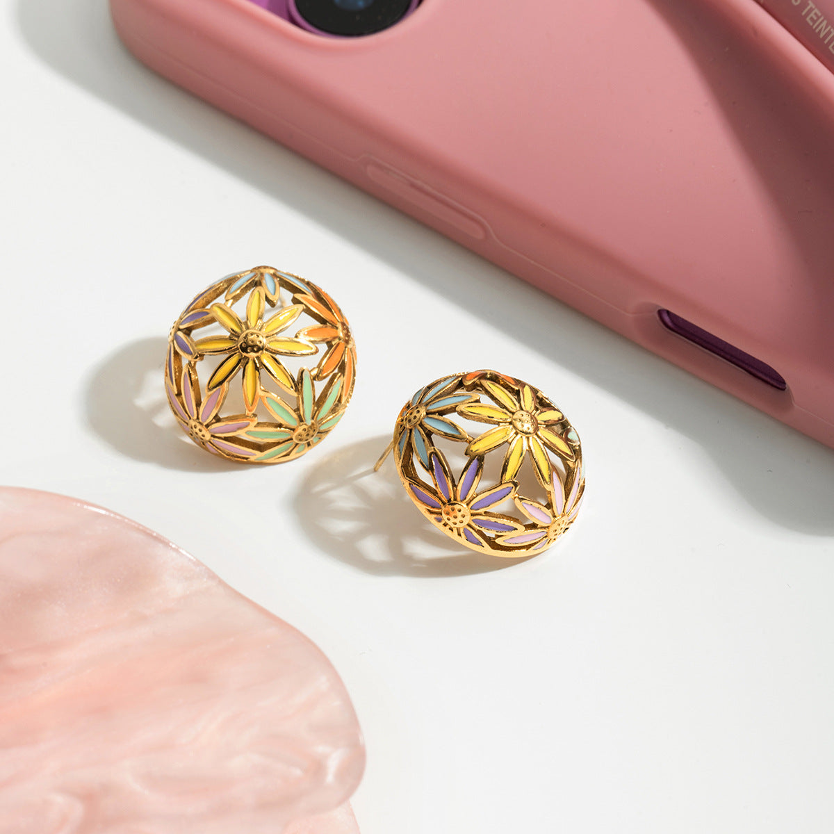 Hollow Floral Sphere Stainless Steel Earrings