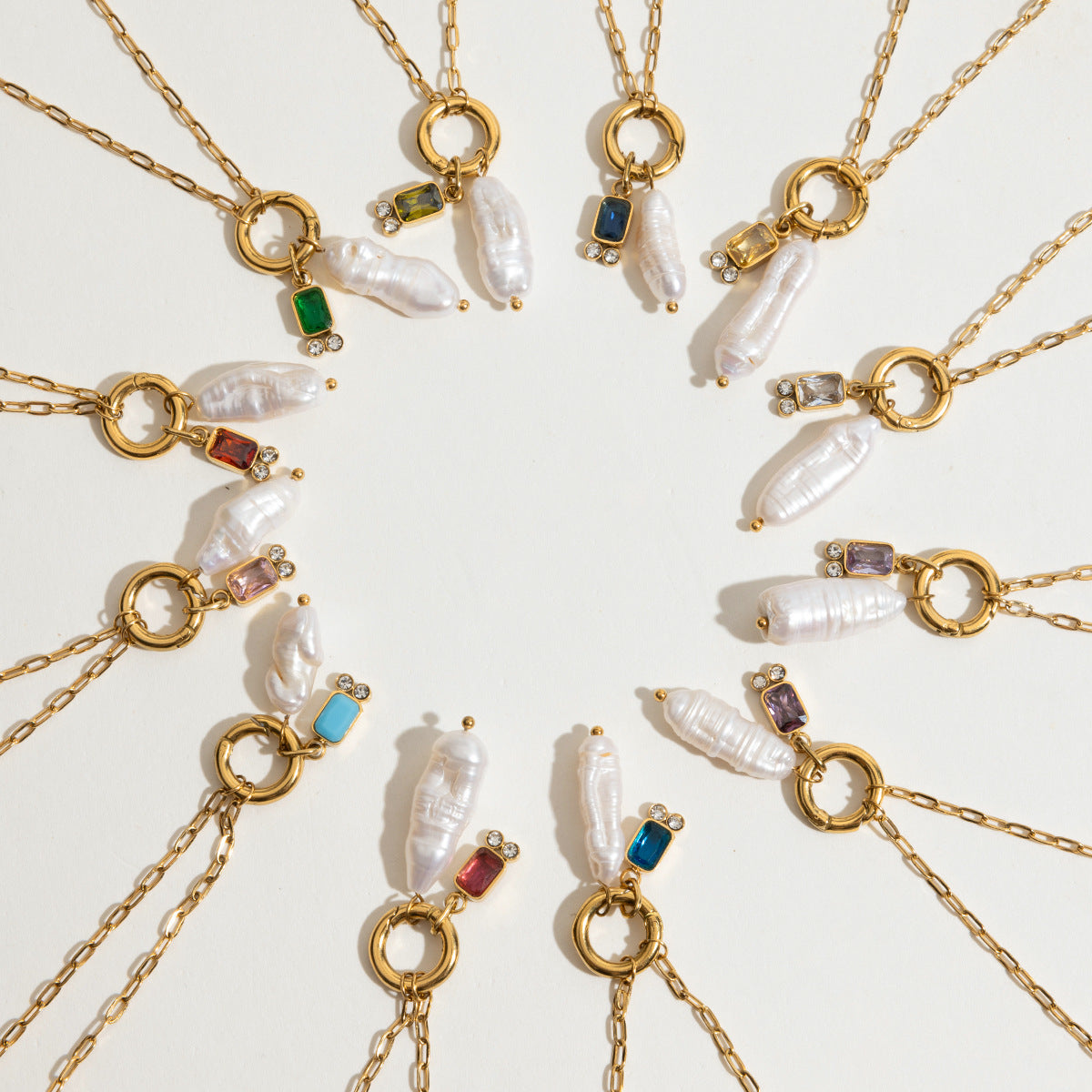 Multicolor Gem - adorned Freshwater Pearl Necklaces