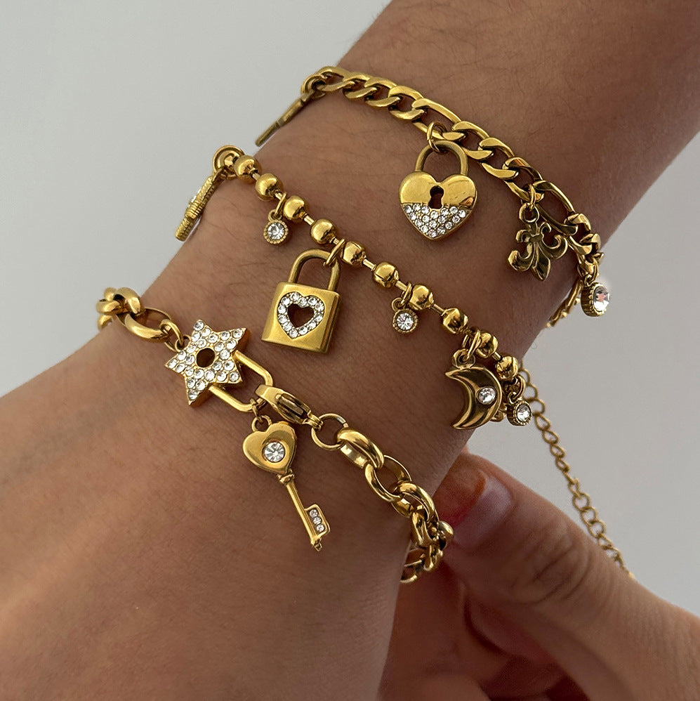 Layered Charm Bracelet– Hearts, Keys & Stars – Romantic Gift for Women