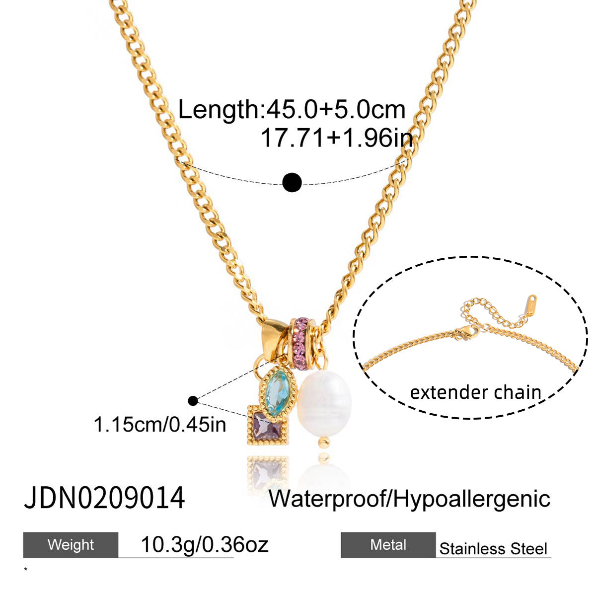 Gold - Plated Choker Necklace with Colorful Charms and Pearl