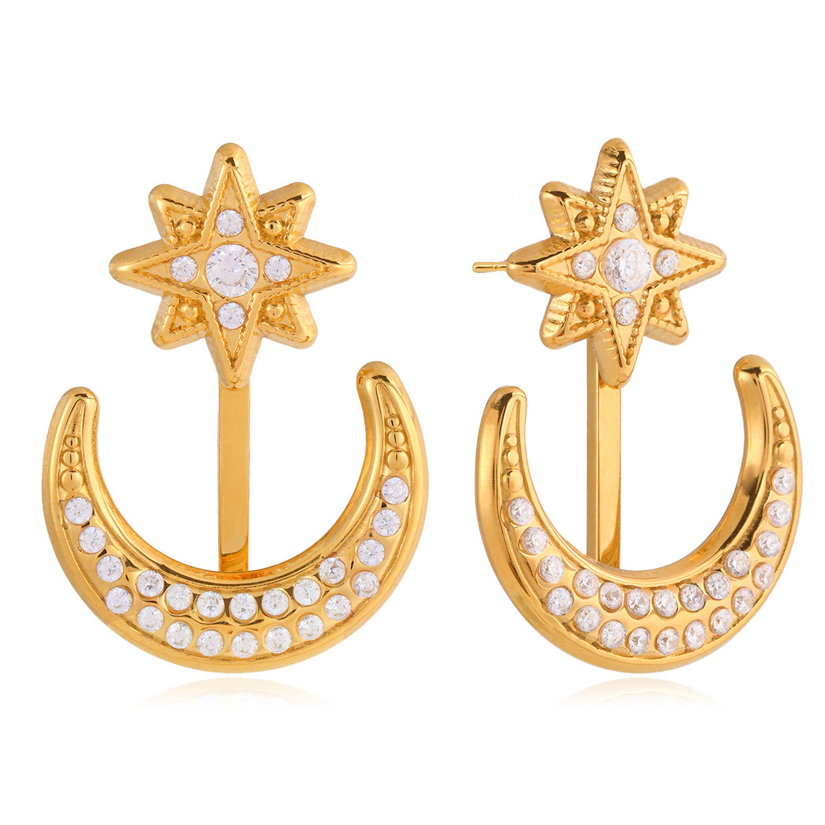 Star & Moon Stainless Steel Zircon Earrings