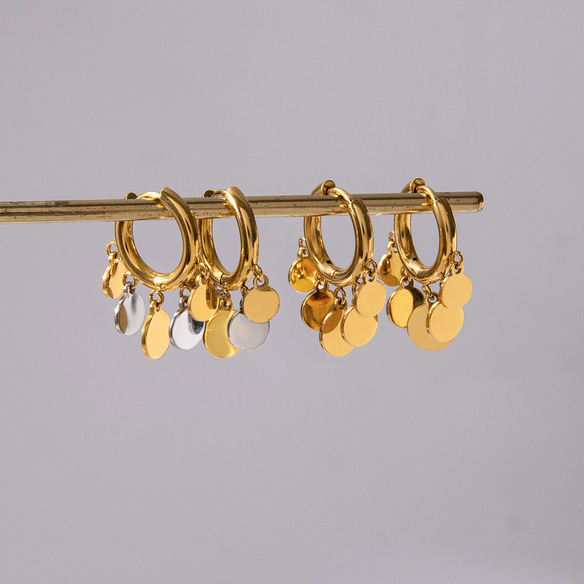 Dangling Disc Hoop Earrings - Gold-Tone Fashion Jewelry
