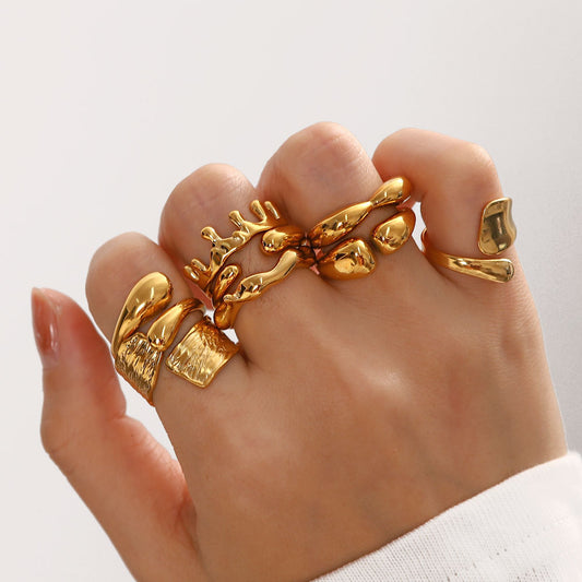 Abstract Gold Finger Rings – Sculptural Multi-Ring Set for Women