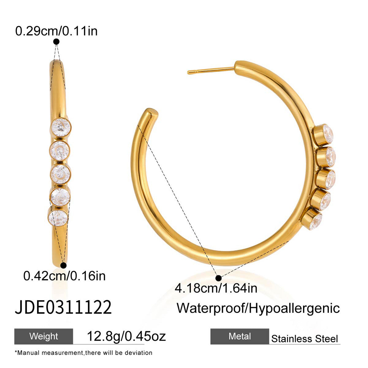 Stainless Steel Zirconia C-Hoop Earrings