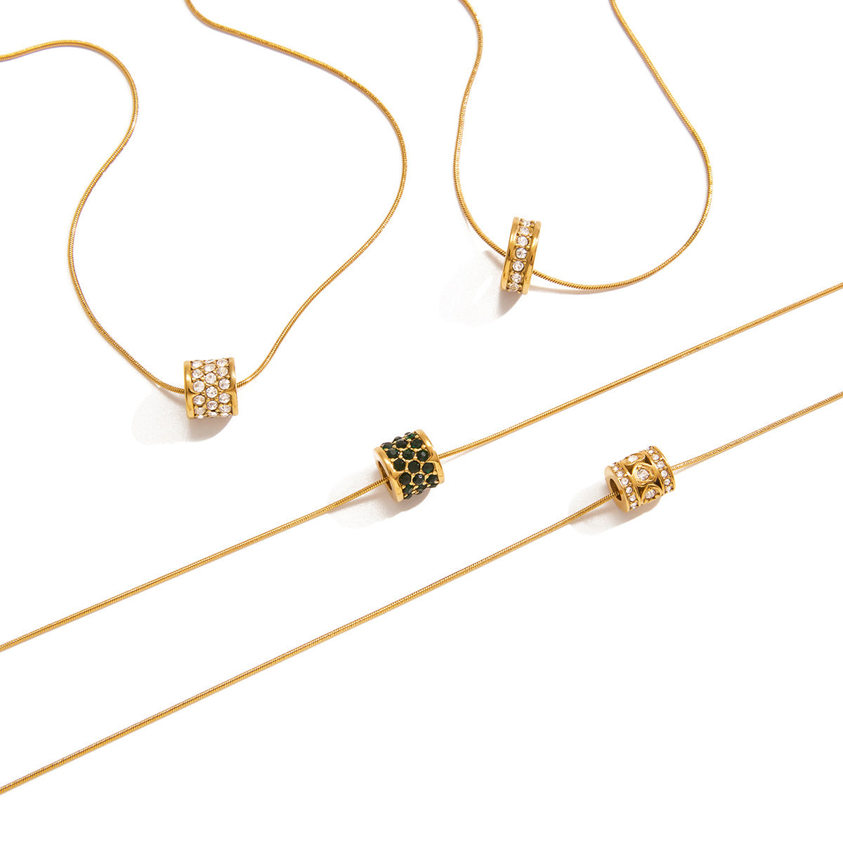 Rhinestone-Studded Titanium Steel Circle Necklace