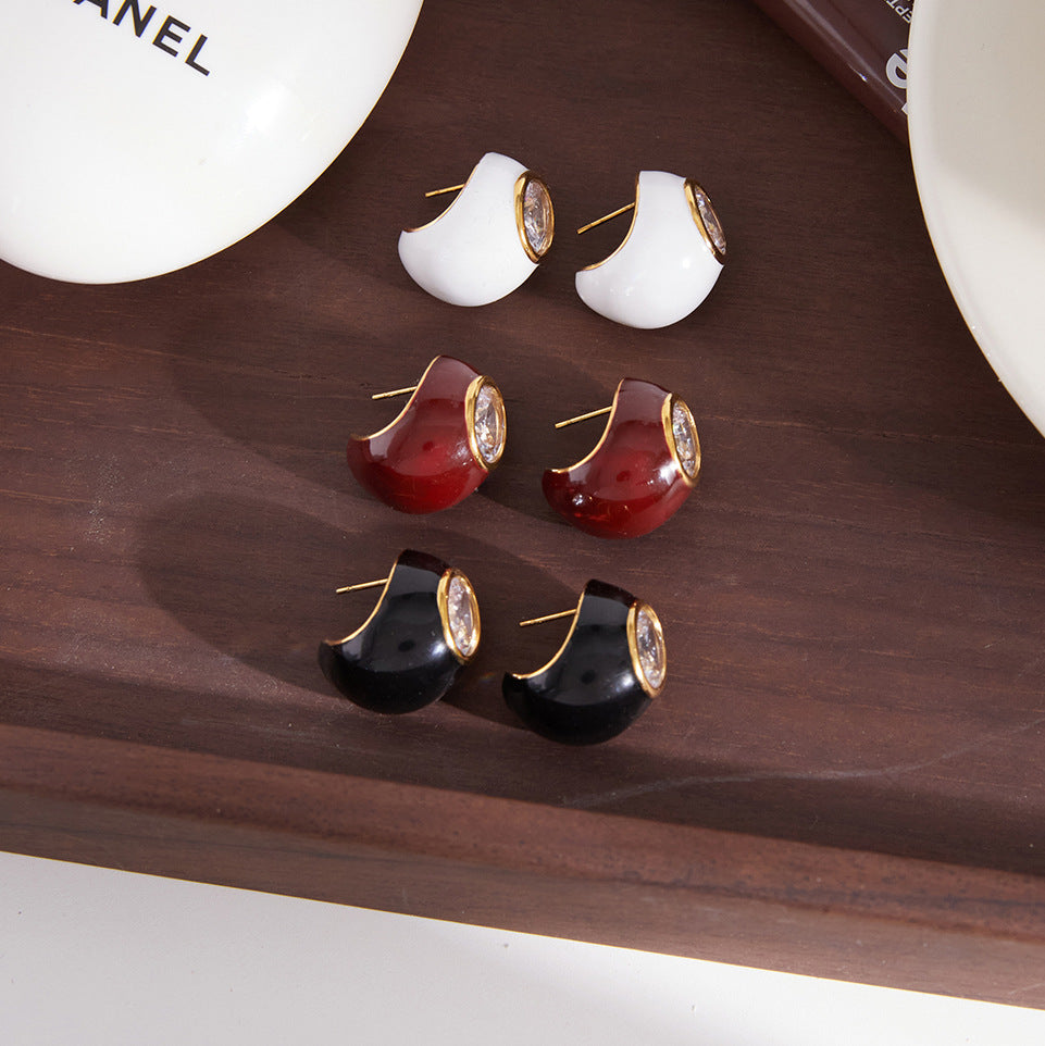 Stainless Steel Drip-Style Zircon Teardrop Earrings