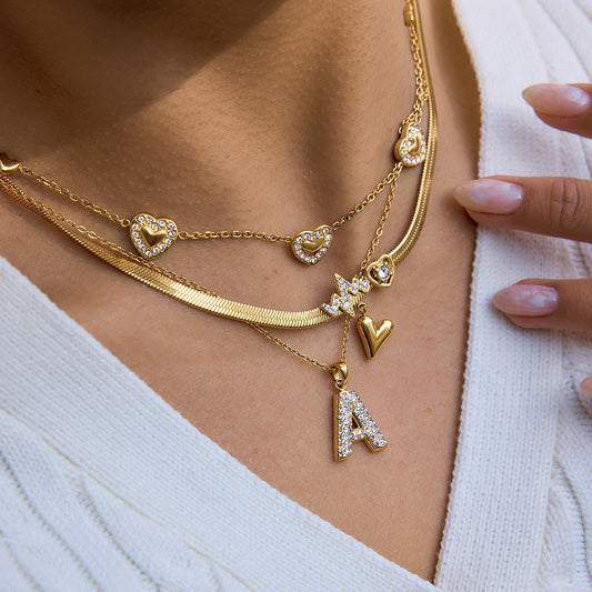 Multi - Layered Initial Heart Pendant Necklace Set