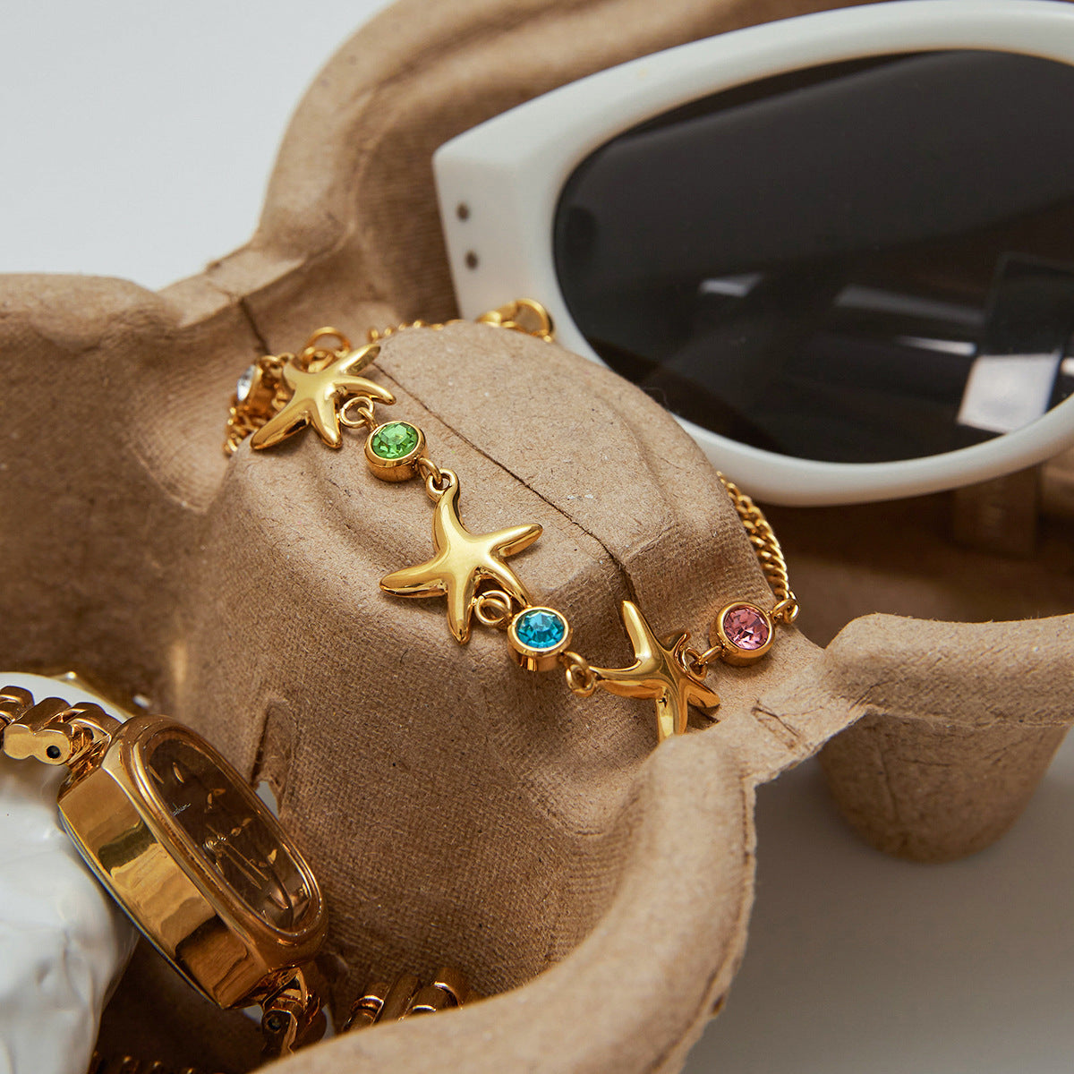 Starfish Charm Bracelet with Zircon Accents