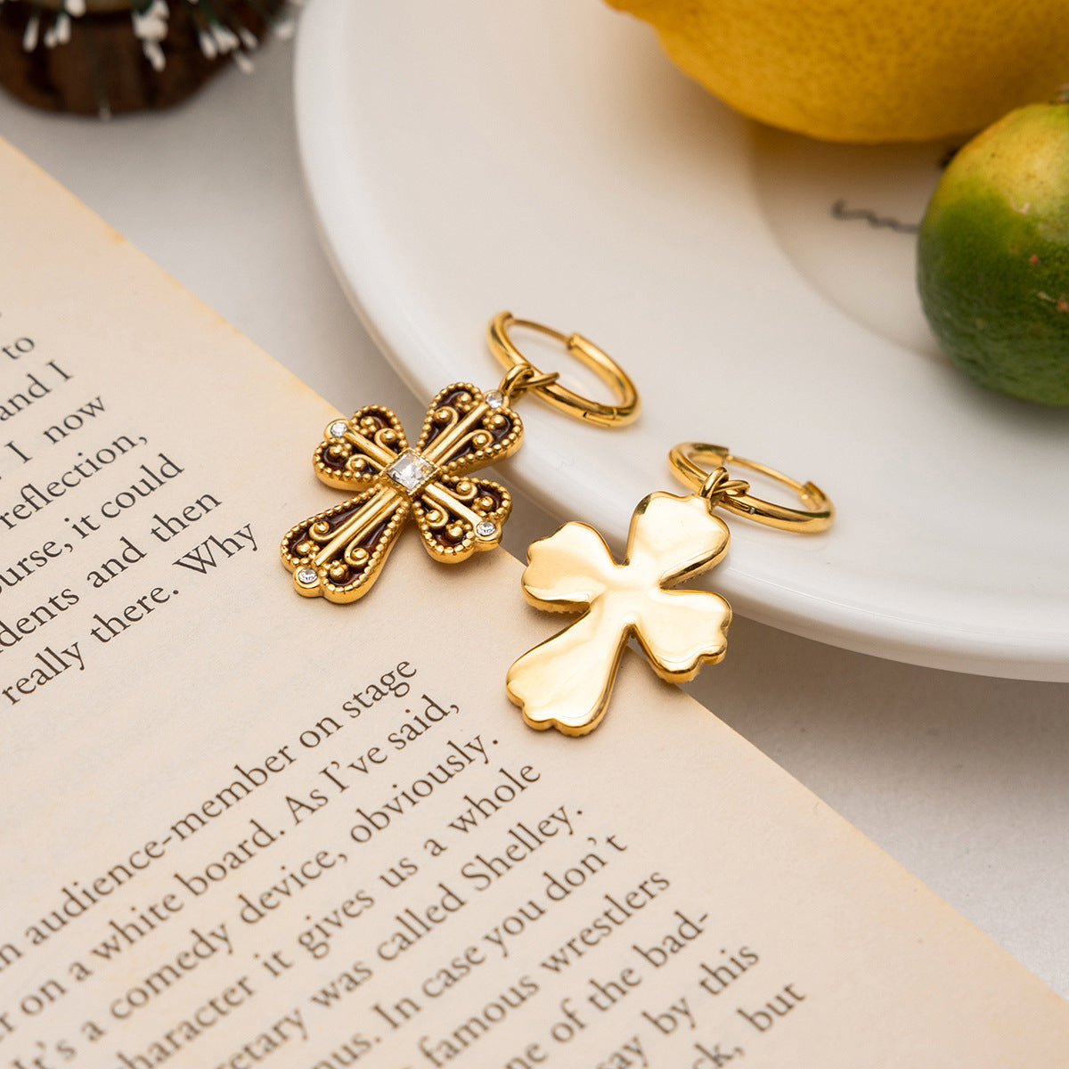 Vintage-style Stainless Steel Cross Earrings